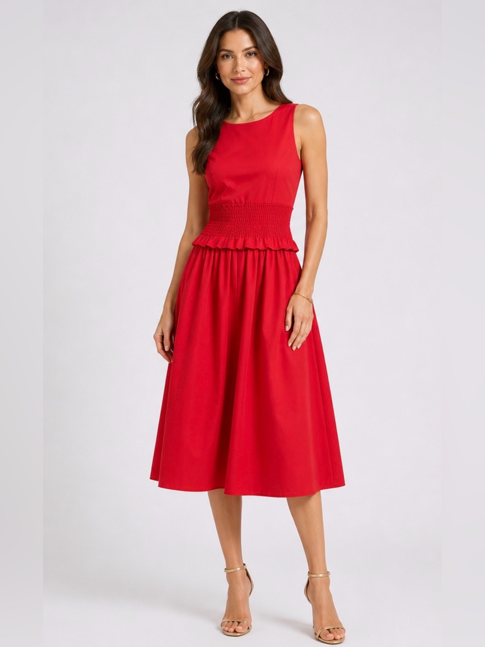 Antonio Melani Elegant Galeo Smocked Waist Midi dress